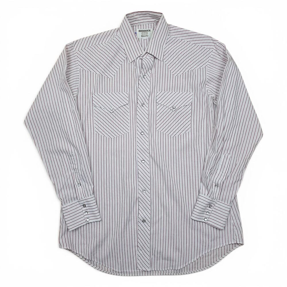RUDDOCK Western Pearl Snap Shirt Men's 16.5/34 VTG 80's Striped Cowboy Ranchwear